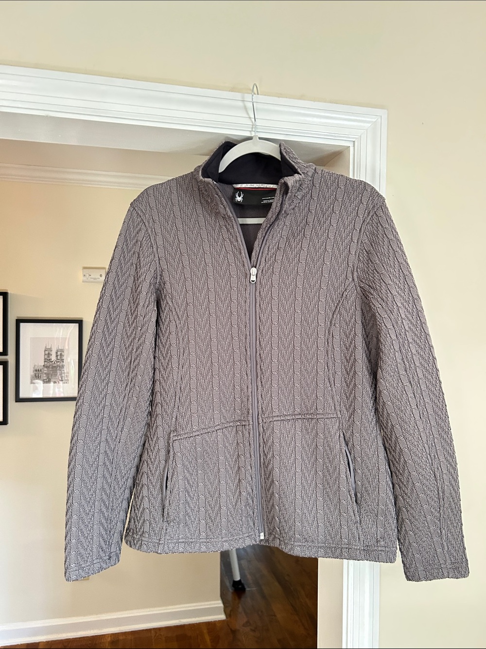 Spyder Charcoal Gray Quilted Zip Jacket with Red Accent